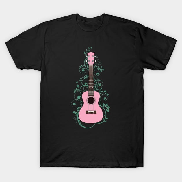 Pink Ukulele Flowering Vines T-Shirt by nightsworthy